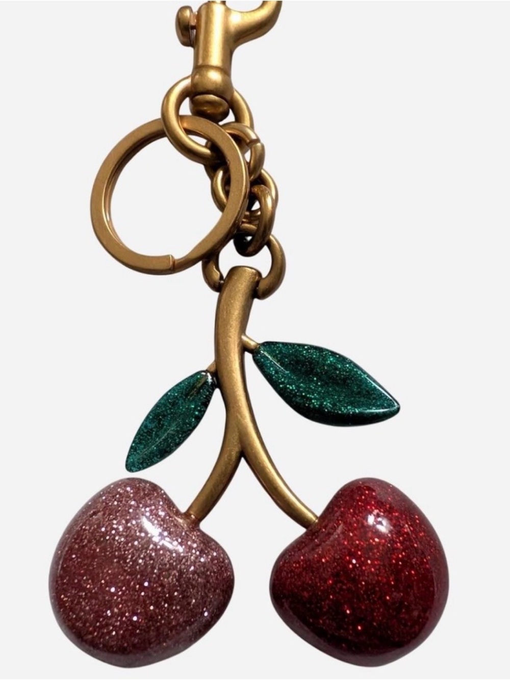 Glitter Cherry Keychain - Green Leaves, Red & Pink Cherries